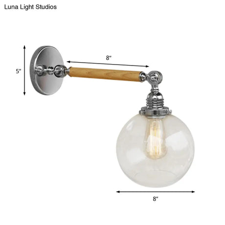 Vintage Orb Wall Light Fixture With Clear Glass Sconce In Chrome For Bathroom - 8/4/6 Wide Wooden