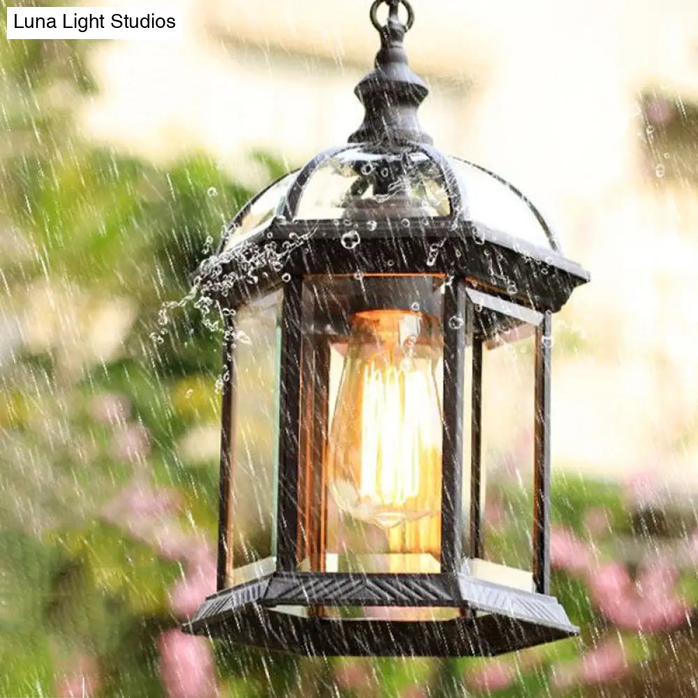 Vintage Outdoor Hanging Pendant Light With Clear Glass Birdcage Design