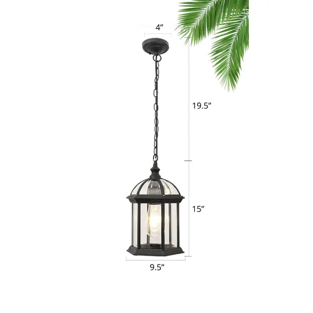 Vintage Outdoor Hanging Pendant Light With Clear Glass Birdcage Design Black / 9.5