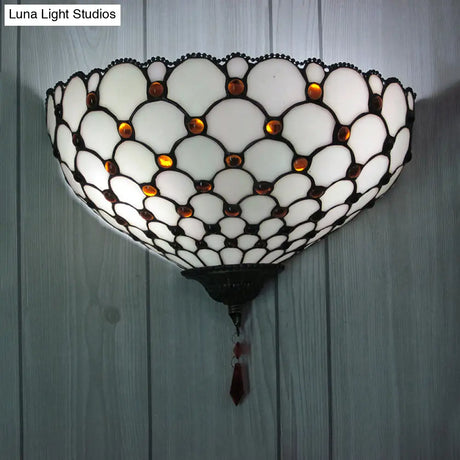Vintage Outdoor Wall Sconce With White Glass Bowl Shade - Fish Scale Design 1 Light