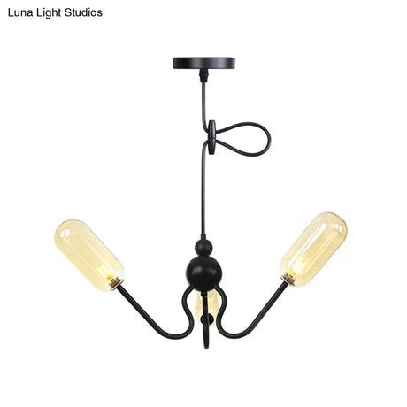 Vintage Oval Chandelier - Amber/Clear Glass 3 Heads Adjustable Cord Living Room Ceiling Lamp