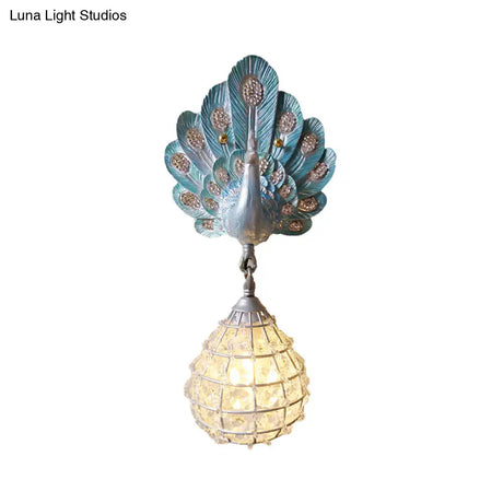 Vintage Peacock Resin Wall Sconce With 1 Light Green/Silver/Blue