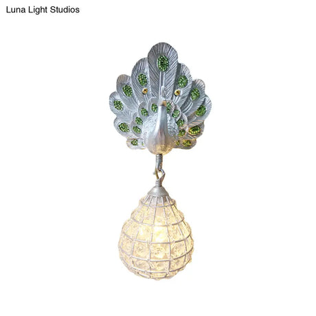 Vintage Peacock Resin Wall Sconce With 1 Light Green/Silver/Blue