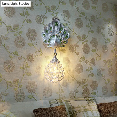 Vintage Peacock Resin Wall Sconce With 1 Light Green/Silver/Blue