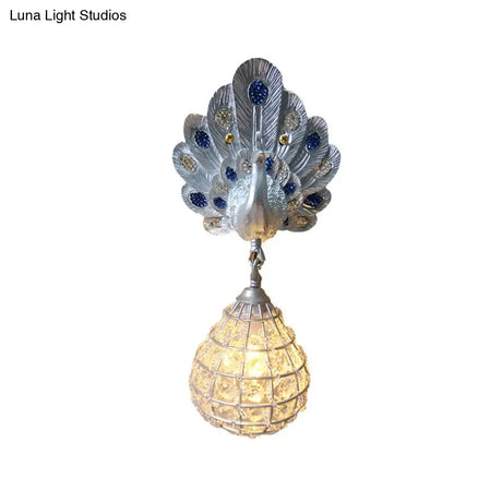 Vintage Peacock Resin Wall Sconce With 1 Light Green/Silver/Blue