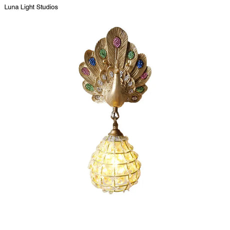 Vintage Peacock Resin Wall Sconce With 1 Light Green/Silver/Blue