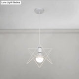 Vintage Pendant Light With Wire Frame Star Shade & White Finish - Bedroom Suspension Lighting
