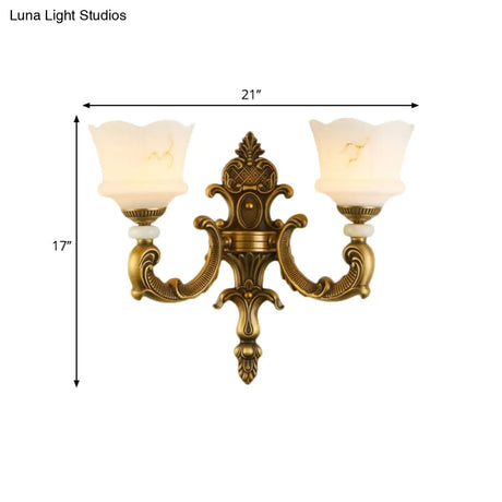 Vintage Petal Sconce Light Fixture - Opal Glass Wall Lamp In Brass For Bedroom