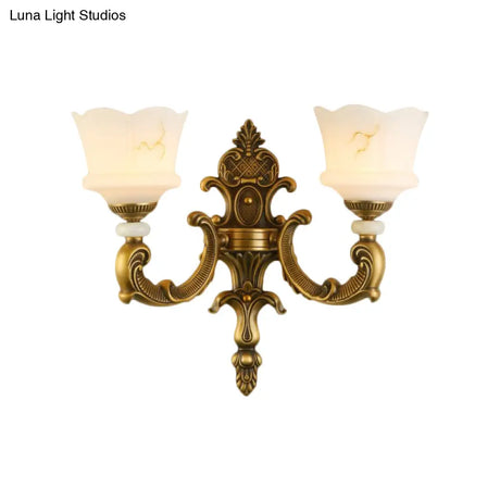 Vintage Petal Sconce Light Fixture - Opal Glass Wall Lamp In Brass For Bedroom
