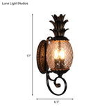 Vintage Pineapple Glass Wall Sconce With Swirled Arm - Black 3-Light Mount