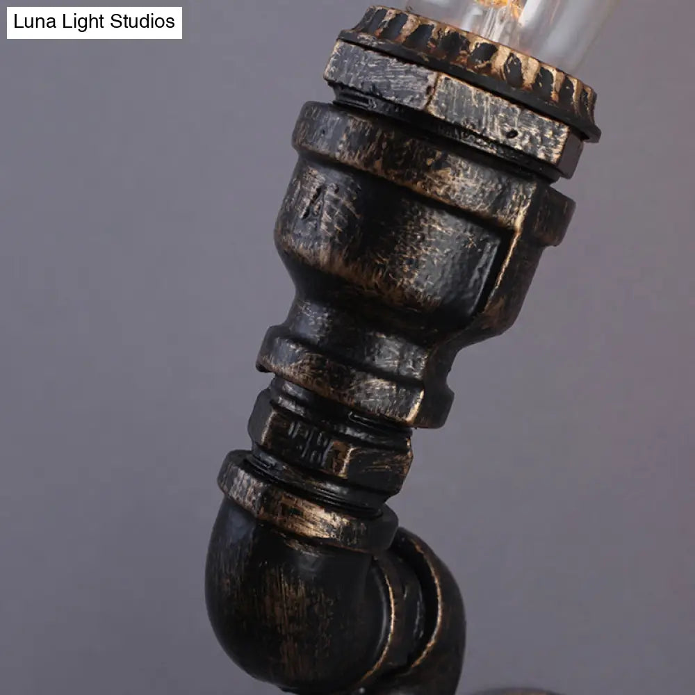 Vintage Plumbing Pipe Iron Wall Light In Bronze - Perfect For Corridors