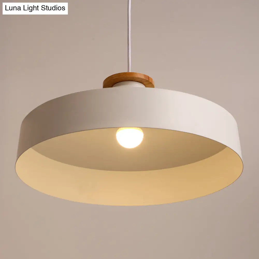 Vintage Pot Lid Shaped Pendant Light Fixture For Dining Room Ceiling - Black/White Metal 1-Light