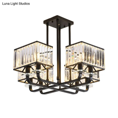 Vintage Prismatic Crystal Chandelier - 6/8 Lights Black Hanging Light For Living Room
