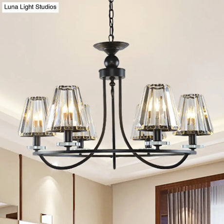 Vintage Prismatic Crystal Tapered Chandelier With Black Hanging Ceiling Light - 4/6/8 Lights