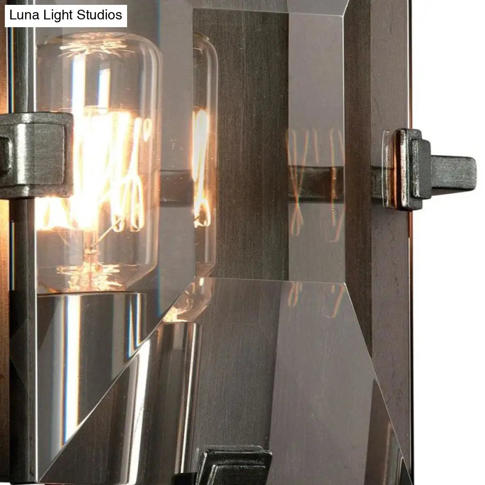 Vintage Rectangle Crystal Shade Wall Sconce In Smoke Gray For Hallway