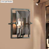 Vintage Rectangle Crystal Shade Wall Sconce In Smoke Gray For Hallway