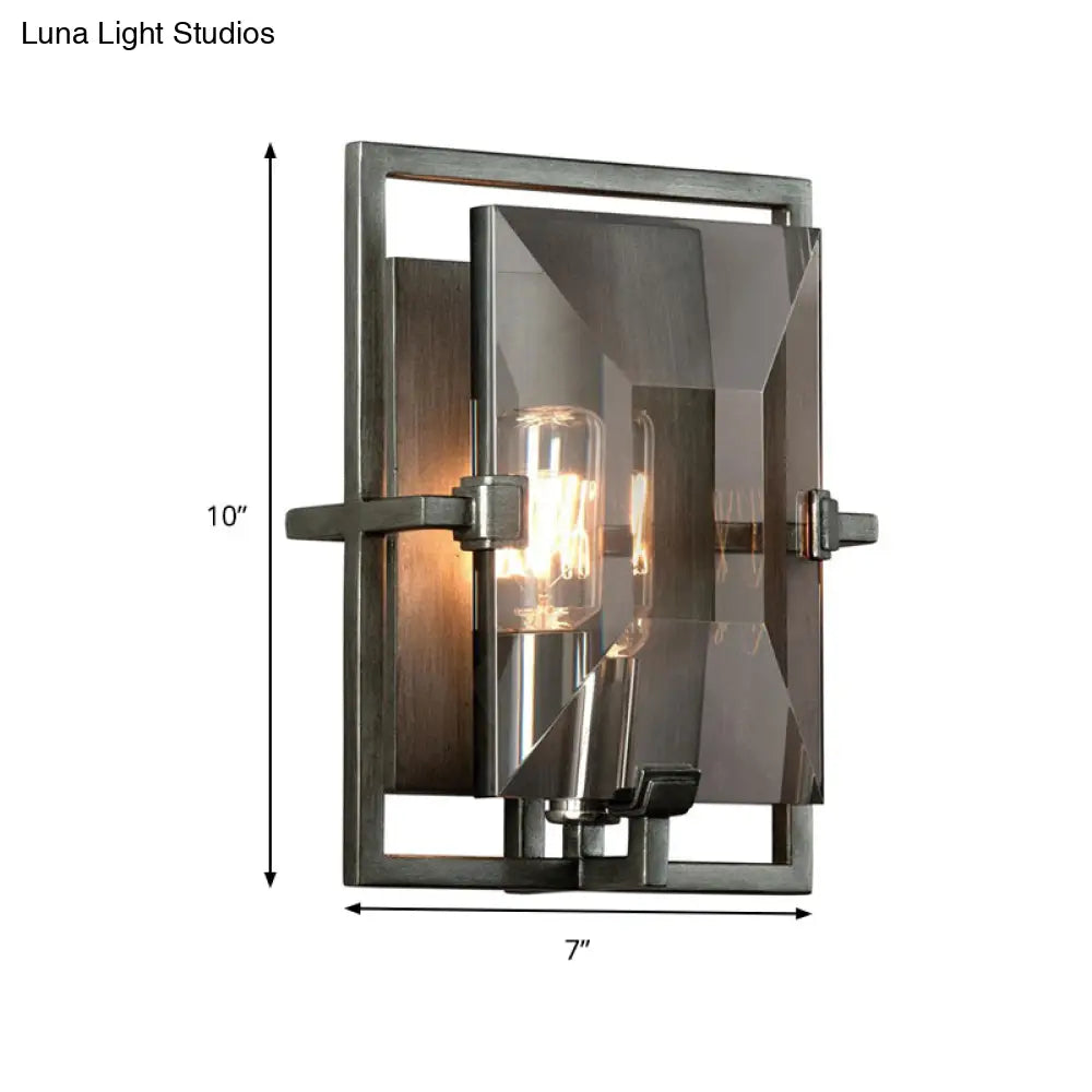 Vintage Rectangle Crystal Shade Wall Sconce In Smoke Gray For Hallway