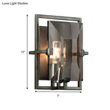 Vintage Rectangle Crystal Shade Wall Sconce In Smoke Gray For Hallway