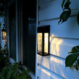 Vintage Rectangular Glass Solar Wall Light With Ripple Design - Outdoor Led Lamp In Black /
