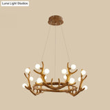 Vintage Resin Brown Led Chandelier Light - Antler Living Room Ceiling Lighting With Frosted Glass