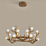 Vintage Resin Brown Led Chandelier Light - Antler Living Room Ceiling Lighting With Frosted Glass