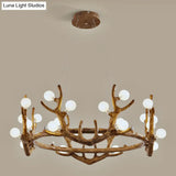 Vintage Resin Brown Led Chandelier Light - Antler Living Room Ceiling Lighting With Frosted Glass