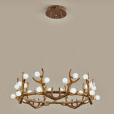 Vintage Resin Brown Led Chandelier Light - Antler Living Room Ceiling Lighting With Frosted Glass