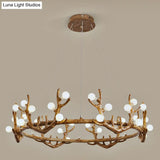 Vintage Resin Brown Led Chandelier Light - Antler Living Room Ceiling Lighting With Frosted Glass
