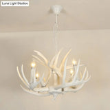 Vintage Resin Chandelier - Retro Dining Pendant Light Fixture In Deer Horn Shape