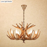 Vintage Resin Chandelier - Retro Dining Pendant Light Fixture In Deer Horn Shape