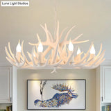 Vintage Resin Chandelier - Retro Dining Pendant Light Fixture In Deer Horn Shape