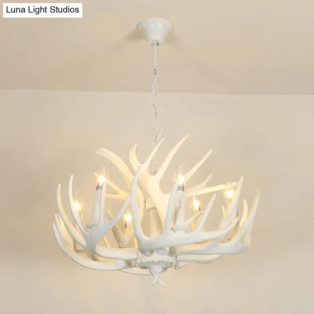 Vintage Resin Chandelier - Retro Dining Pendant Light Fixture In Deer Horn Shape