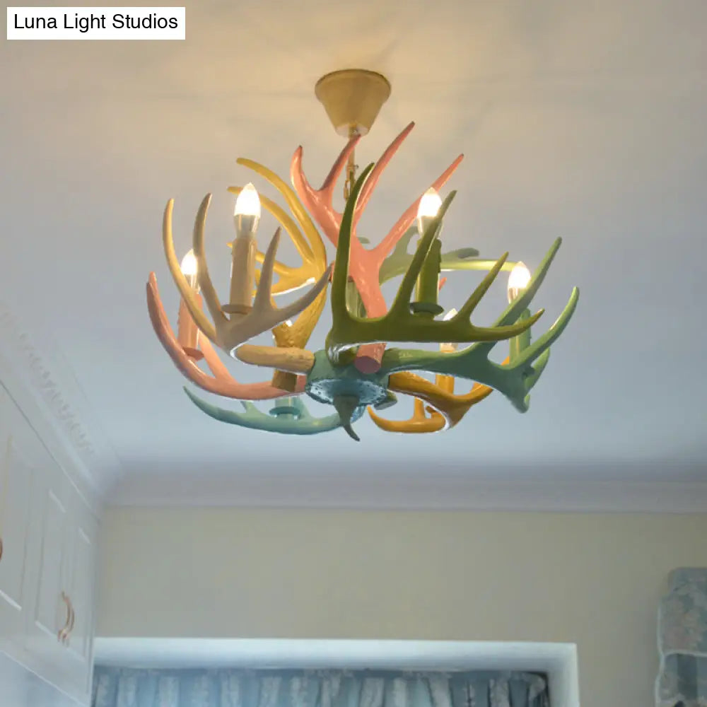 Vintage Resin Deer Horn Chandelier Pendant Light For Restaurants