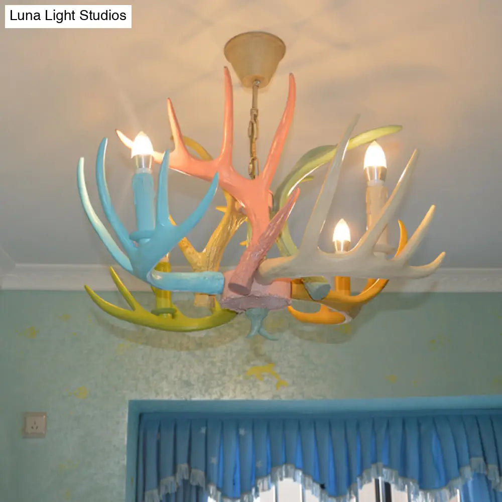 Vintage Resin Deer Horn Chandelier Pendant Light For Restaurants