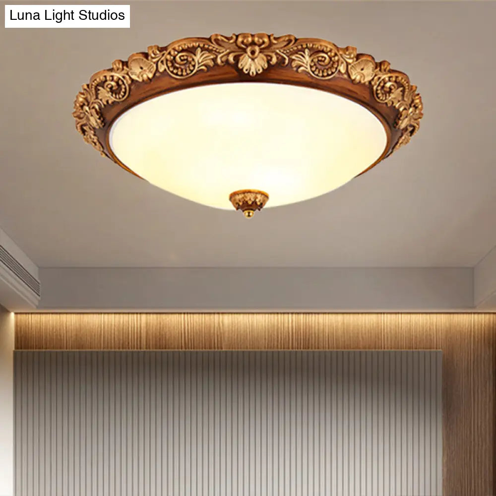 Vintage Resin Led Brown Flushmount Conical Ceiling Light Fixture For Bedrooms