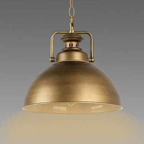 Vintage Retro Brass Pendant Lamp With Handle - Brushed Domed Style 1-Light Suspension For Kitchen