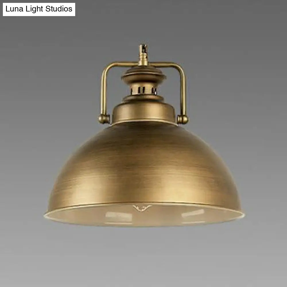 Vintage Retro Brass Pendant Lamp With Handle - Brushed Domed Style 1-Light Suspension For Kitchen
