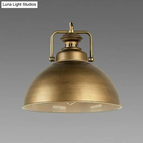 Vintage Retro Brass Pendant Lamp With Handle - Brushed Domed Style 1-Light Suspension For Kitchen