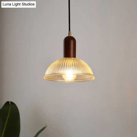 Vintage Ribbed Glass Bowl Pendant Light For Restaurants