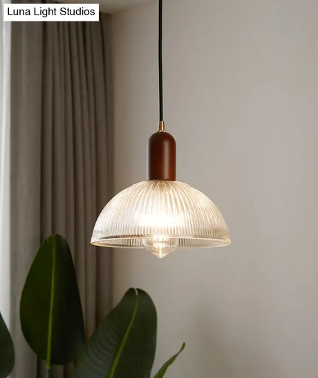 Vintage Ribbed Glass Bowl Pendant Light For Restaurants