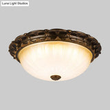 Vintage Ribbed Glass Ceiling Lamp With Led In Brown - 14’/16’ Flush Mount