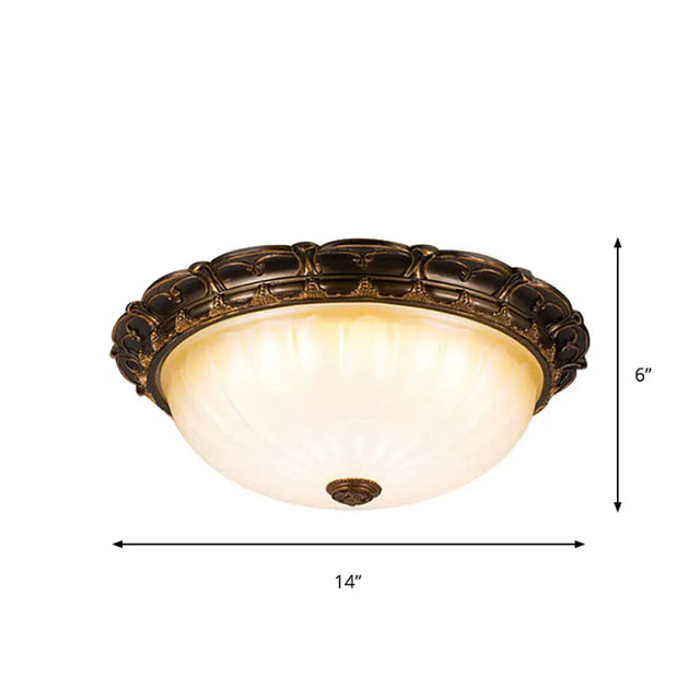 Vintage Ribbed Glass Ceiling Lamp With Led In Brown - 14/16 Flush Mount