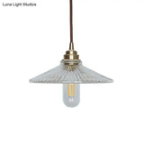 Vintage Ribbed Glass Pendant Light - Clear 1-Light Fixture With Wide Flare Hanging Design