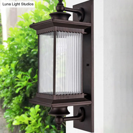 Vintage Ribbed Glass Wall Light Fixture For Yard - Single-Bulb Rectangle Lamp