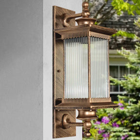 Vintage Ribbed Glass Wall Light Fixture For Yard - Single-Bulb Rectangle Lamp Bronze