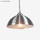 Vintage Rose Red/Nickel Domed Hanging Light Pendant With Ribbed Design - Indoor Metal Lighting 1