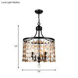 Vintage Round Chandelier Light Metal & Shell | 4-Light Suspension Black For Bedroom