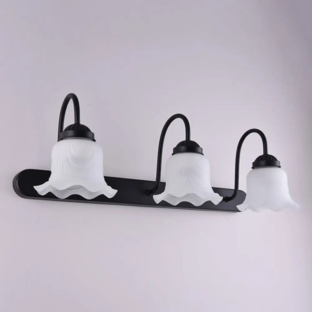 Vintage Ruffled Wall Mount Milk Glass Vanity Sconce With Gooseneck Arm For Bathroom Lighting 3 /