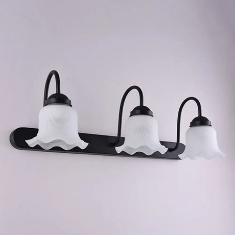 Vintage Ruffled Wall Mount Milk Glass Vanity Sconce With Gooseneck Arm For Bathroom Lighting 3 /
