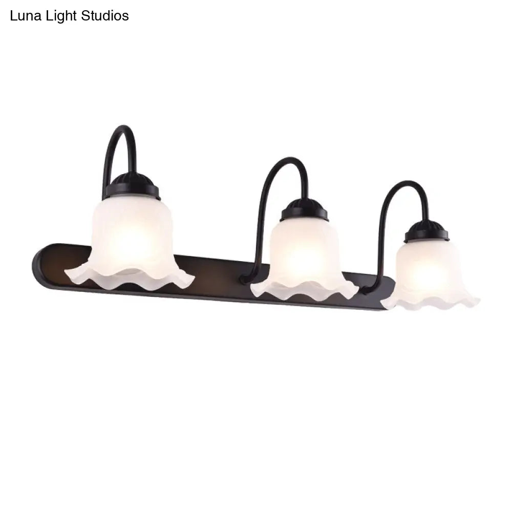 Vintage Ruffled Wall Mount Milk Glass Vanity Sconce With Gooseneck Arm For Bathroom Lighting